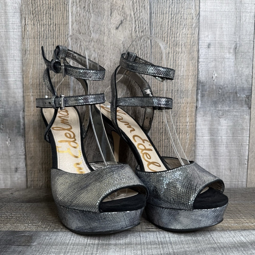 Womens Sam Edelman Nadine Metallic Leather Platform Stiletto Heels Size 8.5 M